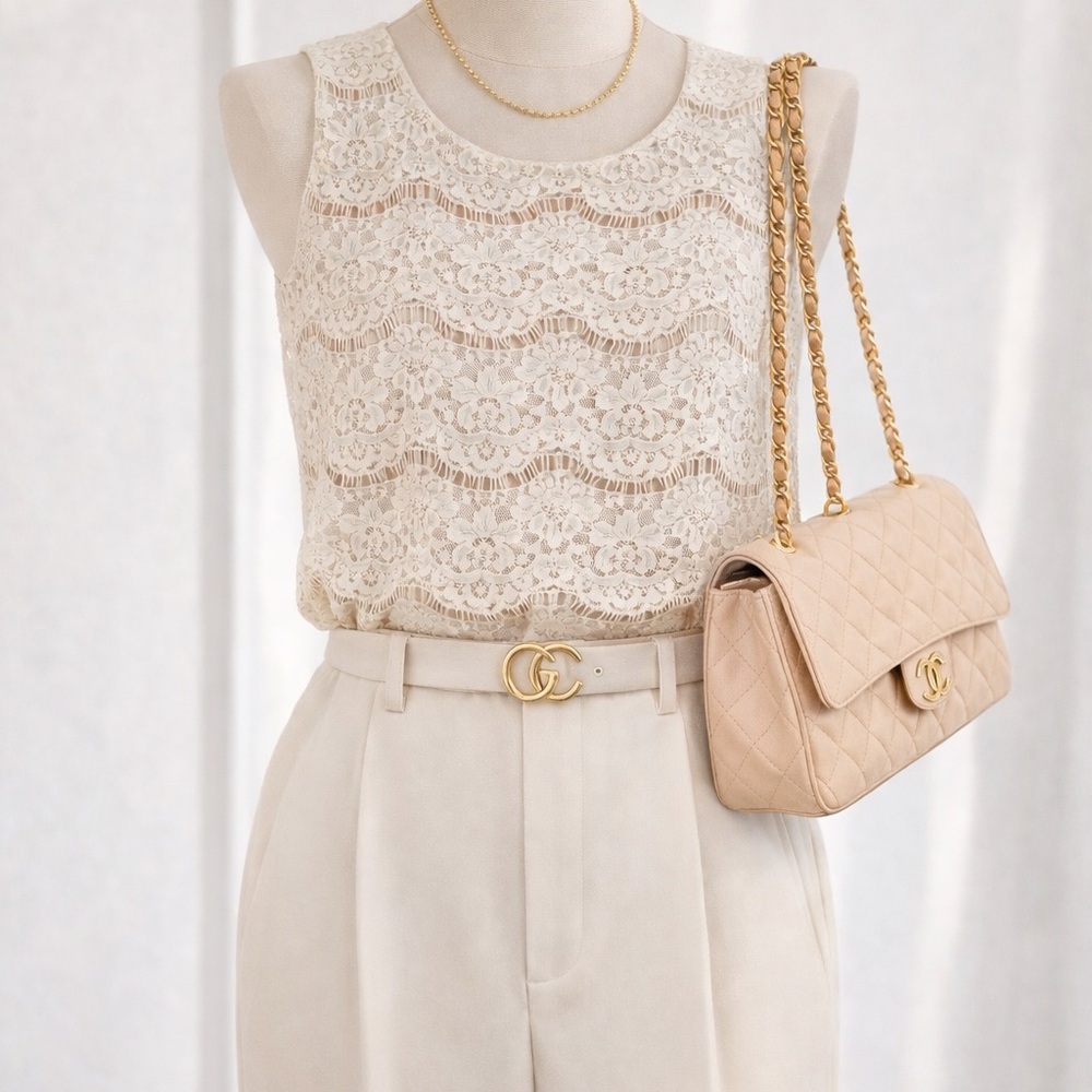 Elegant Ivory Lace Sleeveless Blouse | Feminine Lace Overlay
